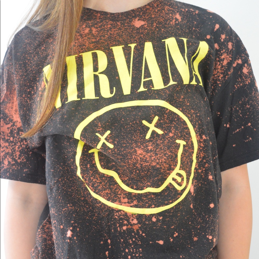 Bleach splattered nirvana T-shirt happy face